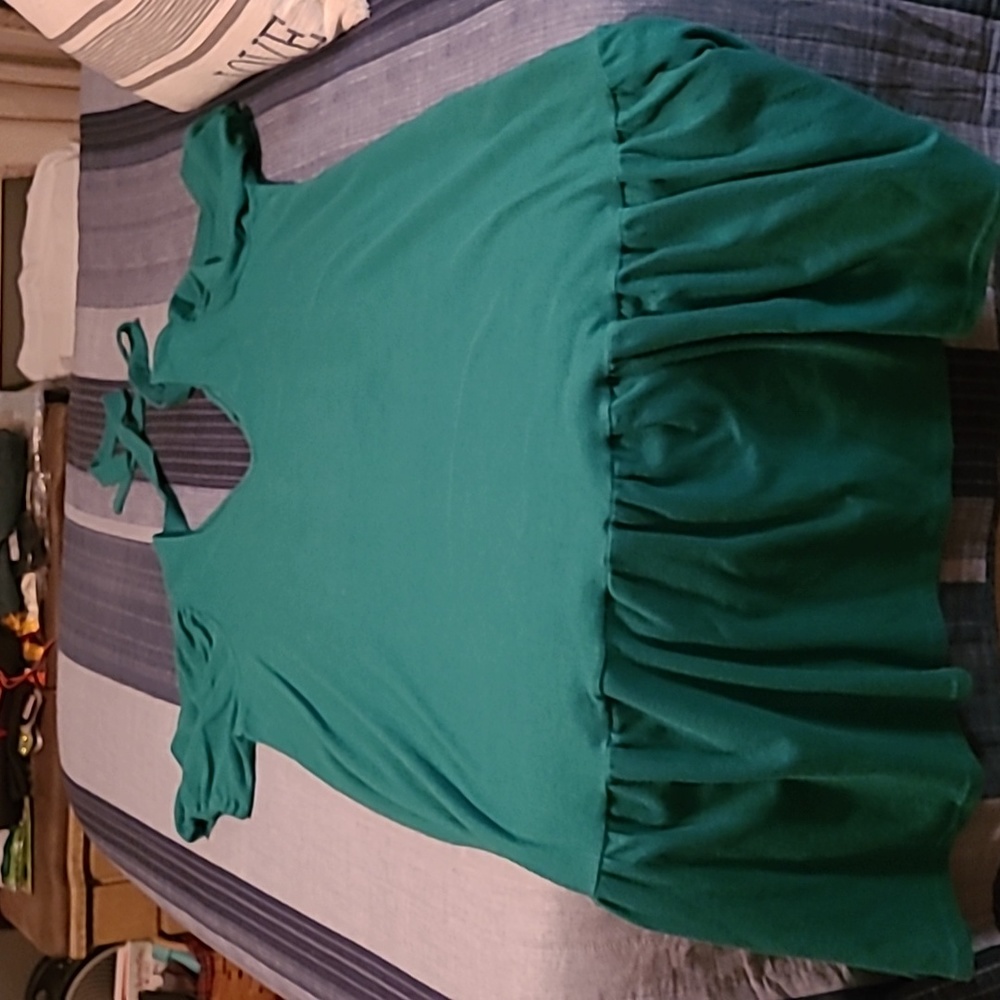 Eloquii Puff Sleeve Tie Back Dress. COLOR: Jelly Bean. SIZE: 22W - Picture 2 of 3